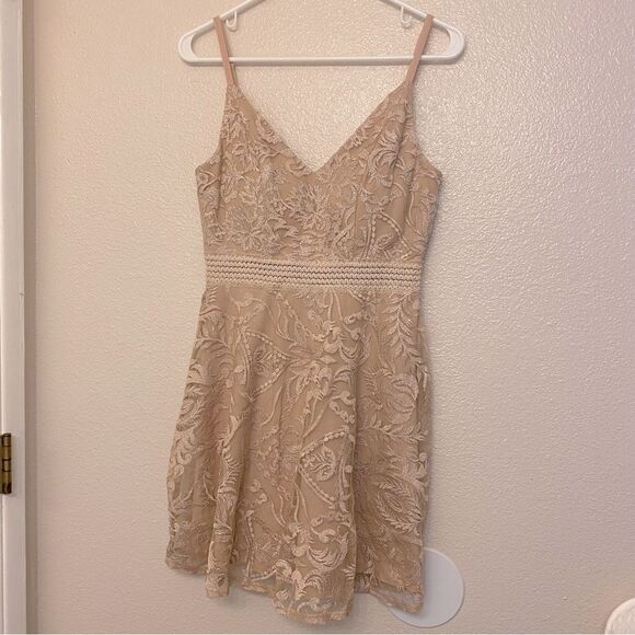 Xtraordinary blush pink beige tan embroidered lace skater Formal Dance - 5 - Picture 3 of 15